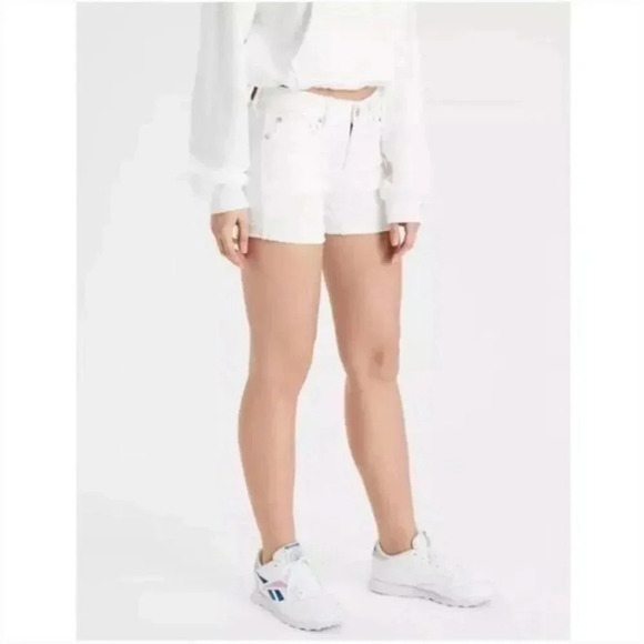 American Eagle AEO White Midi Denim Cut Off Shorts 4 - Picture 1 of 4